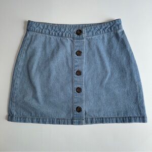 Forever 21 A-Line Button Front Denim Mini Skirt Light Wash Size Small Preppy Y2K